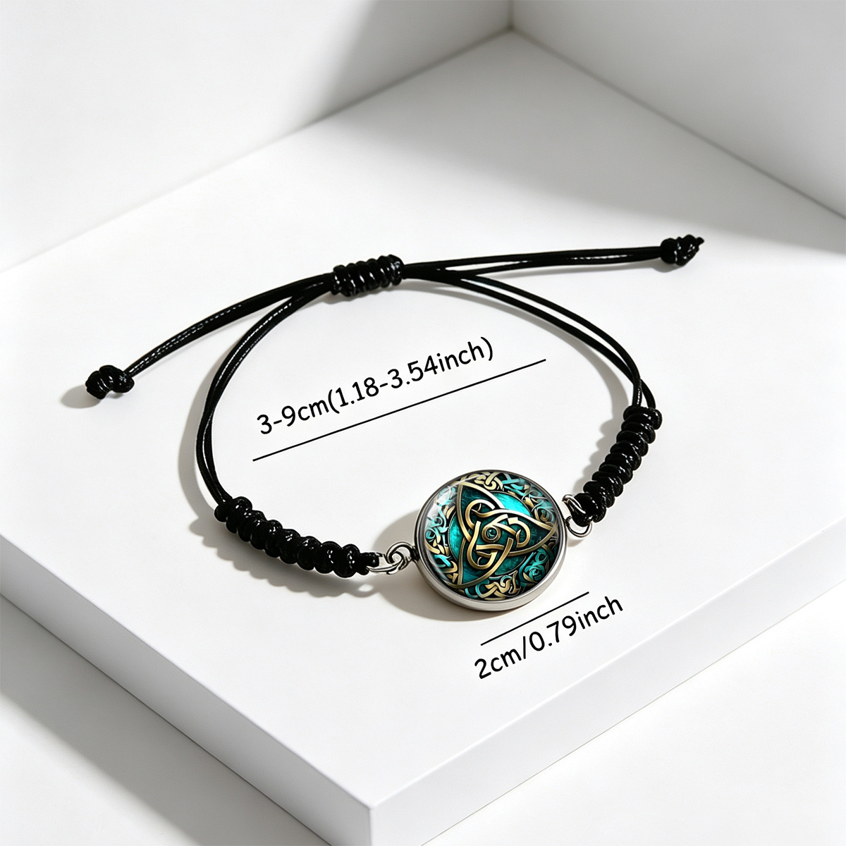 Teal Celtic Knot Pattern Artistic Round Glass Bracelet